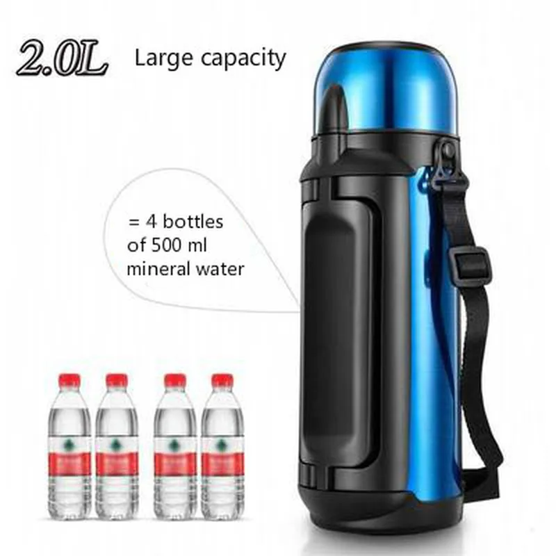 1.5L/2L большой емкости из нержавеющей стали, термос для автомобиля, для путешествий, спорта, грелка, портативная, изоляция, термосы, чашка