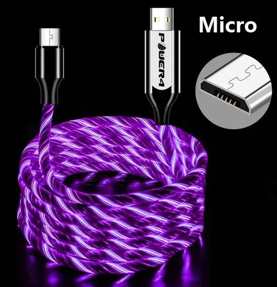 Micro-Purple Power4 Прохладный светящийся USB C Микро зарядный кабель три разъема доступны для Lightning/Apple Android type-C зарядки мобильного телефона - Цвет: Micro-Purple