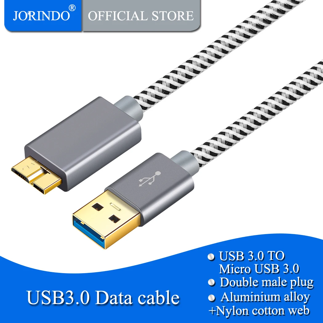 JORINDO USB 3,0 Micro кабель, короткий USB 3,0 A к Micro B шнур, совместимый внешний жесткий диск, HD камера, серый космос алюминий
