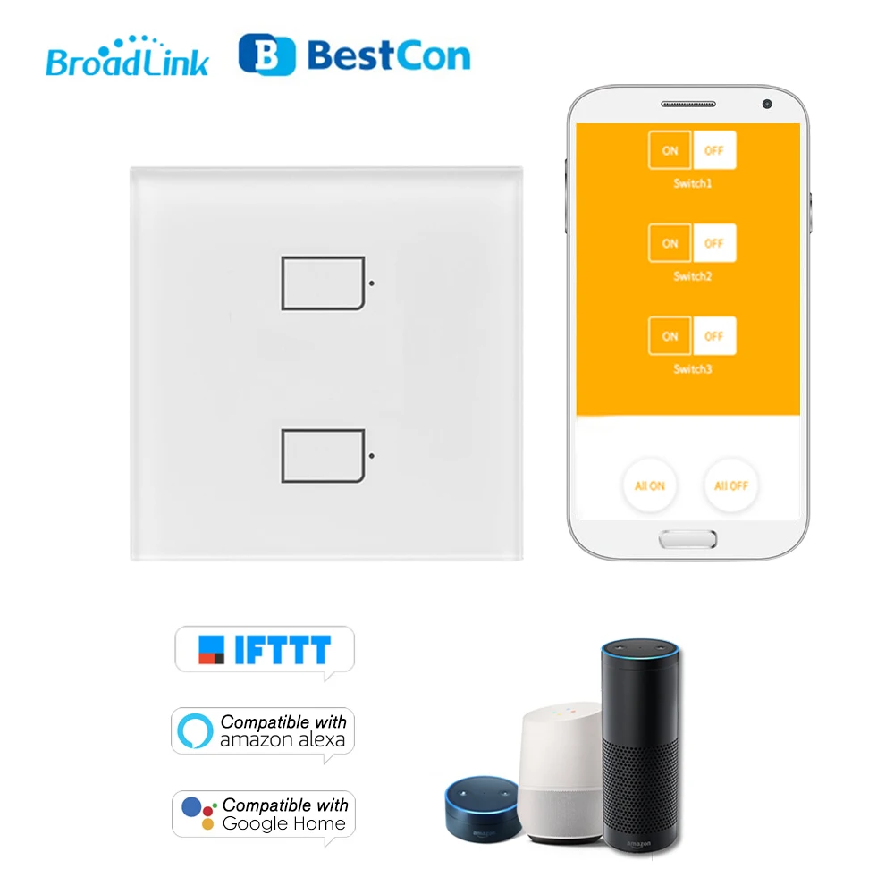 2 Gang Смарт настенный светильник переключатель приложение Дистанционное