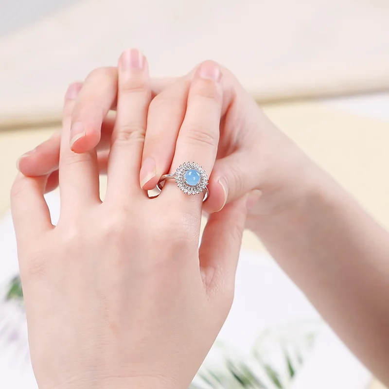 Женское кольцо с круглой огранкой JD синего красного зеленого цвета агатом