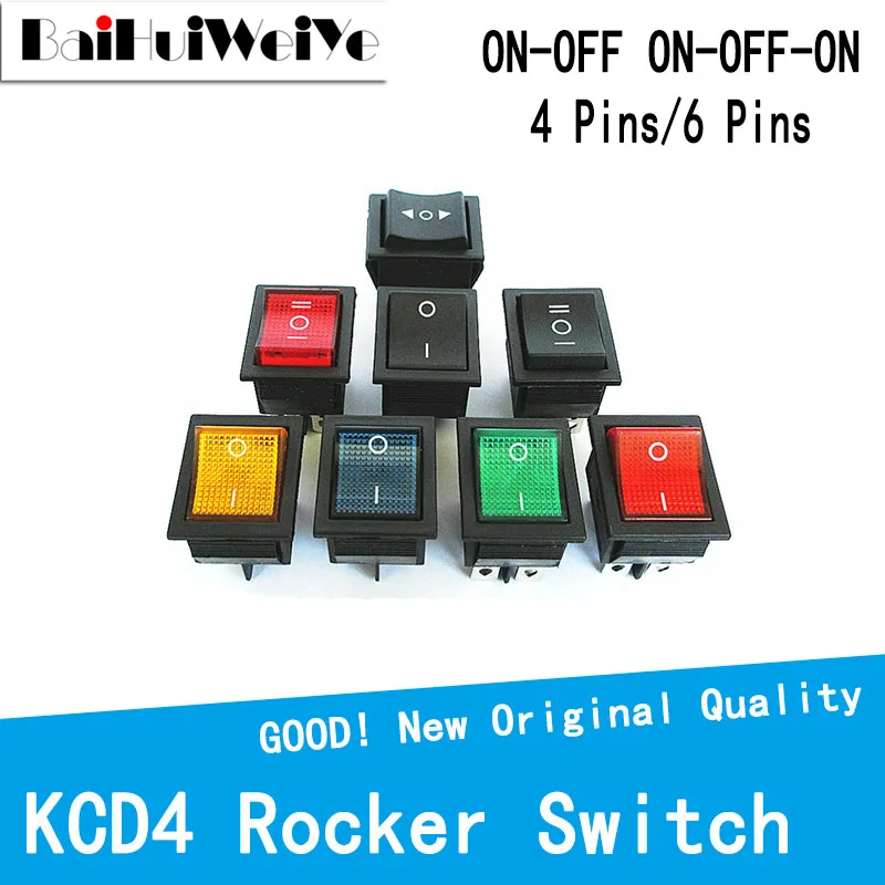 KCD4 5PCS Rocker Switch Power Switch ON-OFF-ON 6Pins 16A 250VAC/ 20A 125VAC 