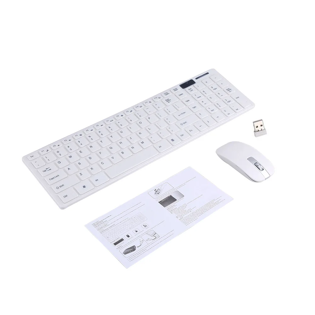 2,4G Беспроводная клавиатура мышь комбо набор Мини мультимедийная клавиатура мышь с клавиатура с пленкой USB приемник для ноутбука Mac - Цвет: Белый