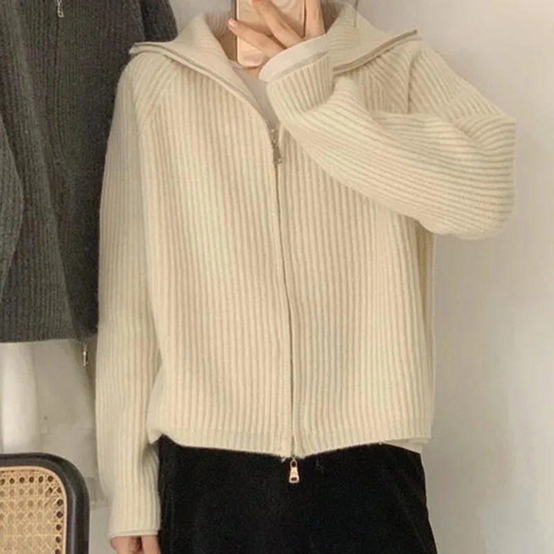 

Повседневный Кардиган Lucyever на молнии, свитера для женщин, весна 2022, корейские блузки в Вертикальную Полоску, женское дикое однотонное вязаное пальто для женщин