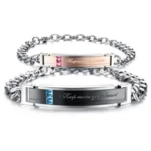 BONISKISS His&Hers Matching Set Stainless Steel Couple Bracelet Keep Me in Your Heart Simple Style Bracelets hand jewelry Gift