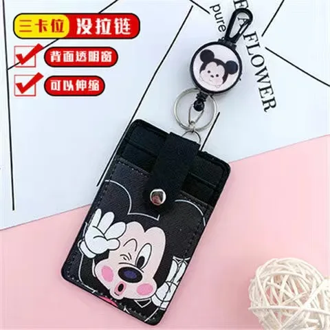 Disney Mickey Minnie hanging neck  card holder card Stitch Cartoon ID card shell leather case bus card hold