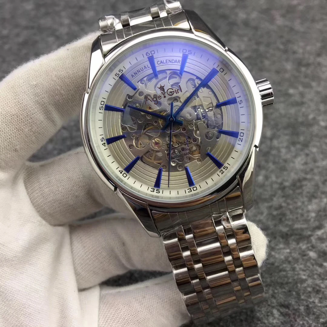

Luxury Brand New Men Automatic Mechanical Watch Stainless Steel Silver Black Blue Grey Skeleton Tourbillon Sapphire 42mm AAA+