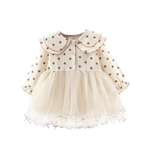 Новое весенне-осеннее модное платье для девочек-подростков повседневное Сетчатое платье в горошек с длинными рукавами для маленьких девочек праздничные платья для девочек От 1 до 3 лет