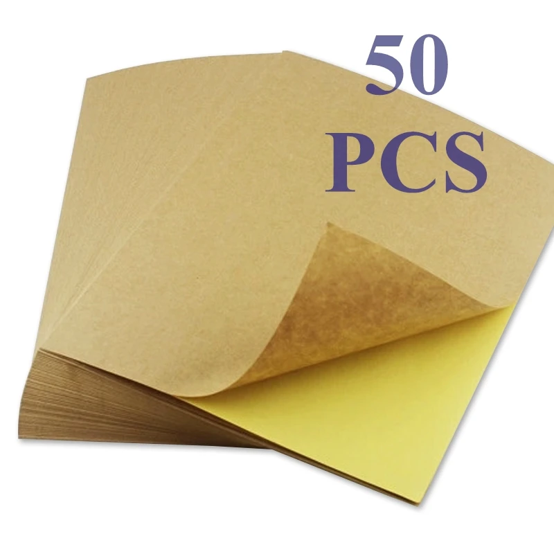 50 Sheets/package A4 Dark Light Brown Kraft Paper Carton Color Sticker  Sticker Inkjet Laser Printing Self-adhesive Label Paper