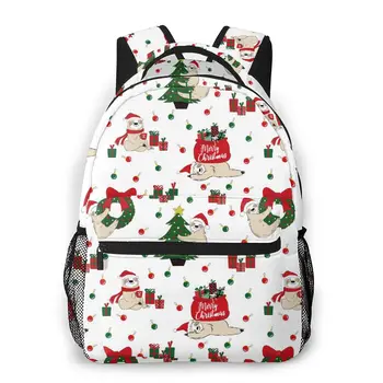 

Backpack Kids School Bag for Teenage Girls Christmas Sloth Santa Claus With Presents Laptop Notebook Bagpack Travel Back Pack