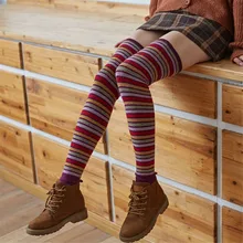 Зимние женские гетры до бедра; носки выше колена; вязаные носки для обуви; женские длинные гетры в полоску с принтом для женщин