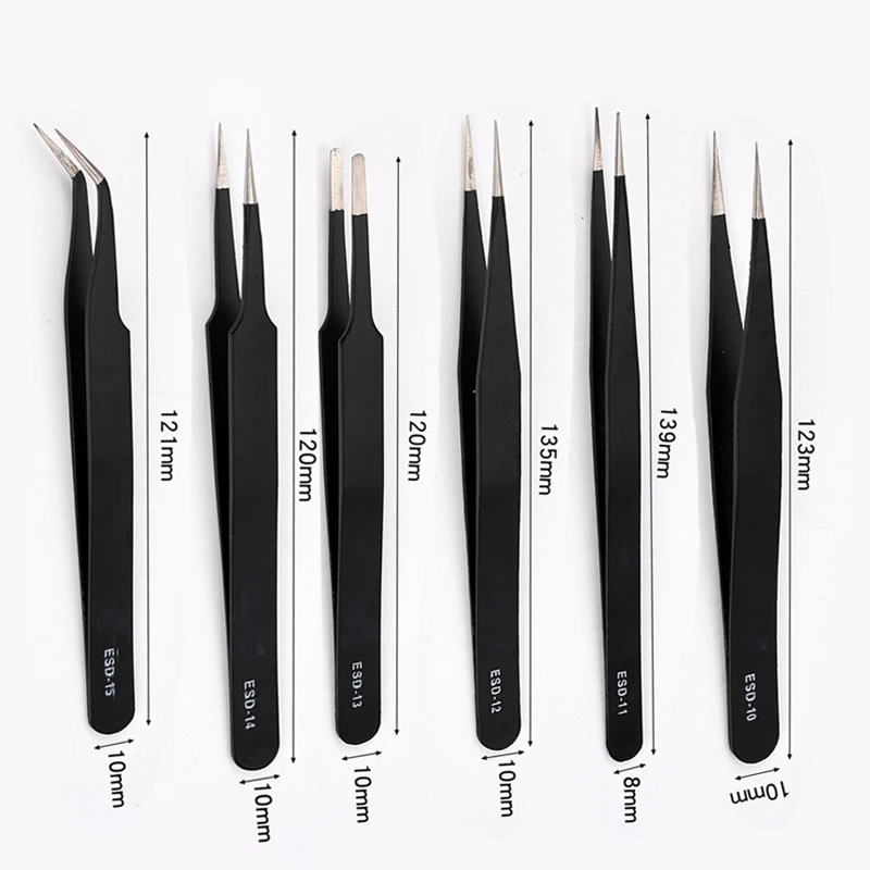Anti-static ESD Stainless Steel Tweezers Electronics Industrial Precision Curved Straight Tip Phone Maintenance Repair Hand Tool