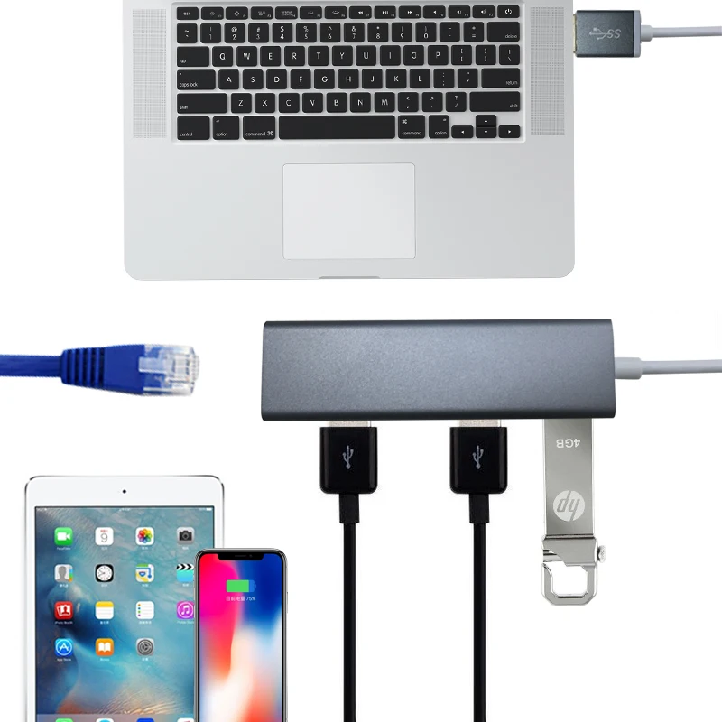 Сетевой адаптер USB 3 1 Type C Thunderbolt to RJ45 1000 Gigabit Ethernet LAN с портовым концентратором USB3.0