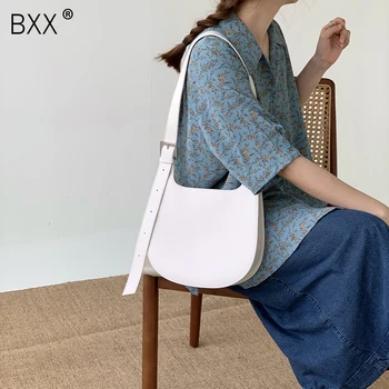 

[BXX] PU Leather Crossbody saddle Bags For Women 2020 Simple Solid Color Shoulder Handbags Female Travel Cross Body Bag HN658