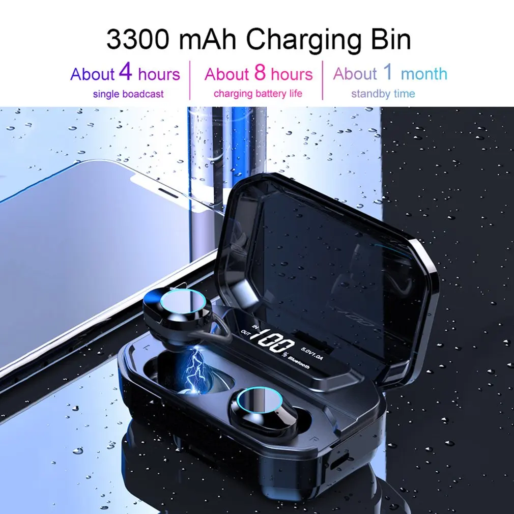 G02 TWS 5,0 Bluetooth 9D стерео наушники беспроводные наушники IPX7 водонепроницаемые наушники 3300 мАч светодиодный умный внешний аккумулятор держатель для телефона