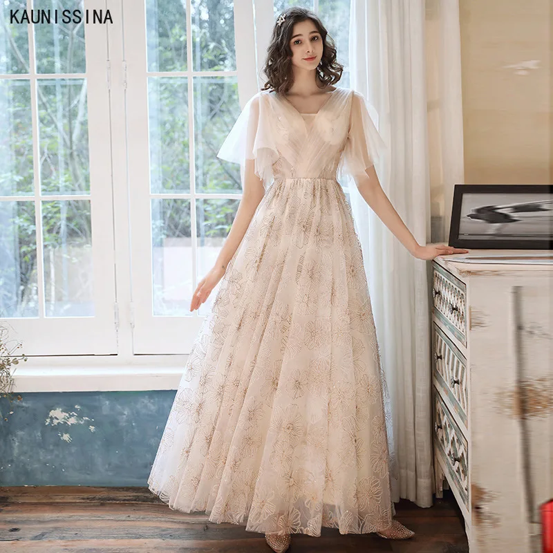 

Luxury Princess Evening Dress Long Daily Fairy Banquet Evening Gown Back Appliques Floor Length Sexy Prom Party Dress