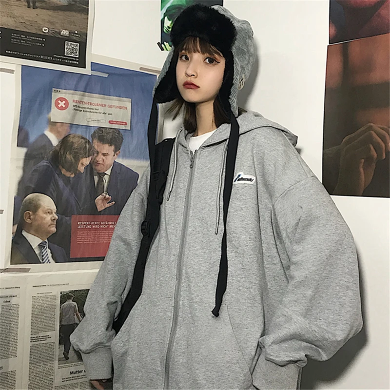 Зимние новые Модные Зеленые пуловеры с длинными рукавами и буквенным принтом в стиле Харадзюку, топы с круглым вырезом, Женская толстовка на молнии с капюшоном, топы