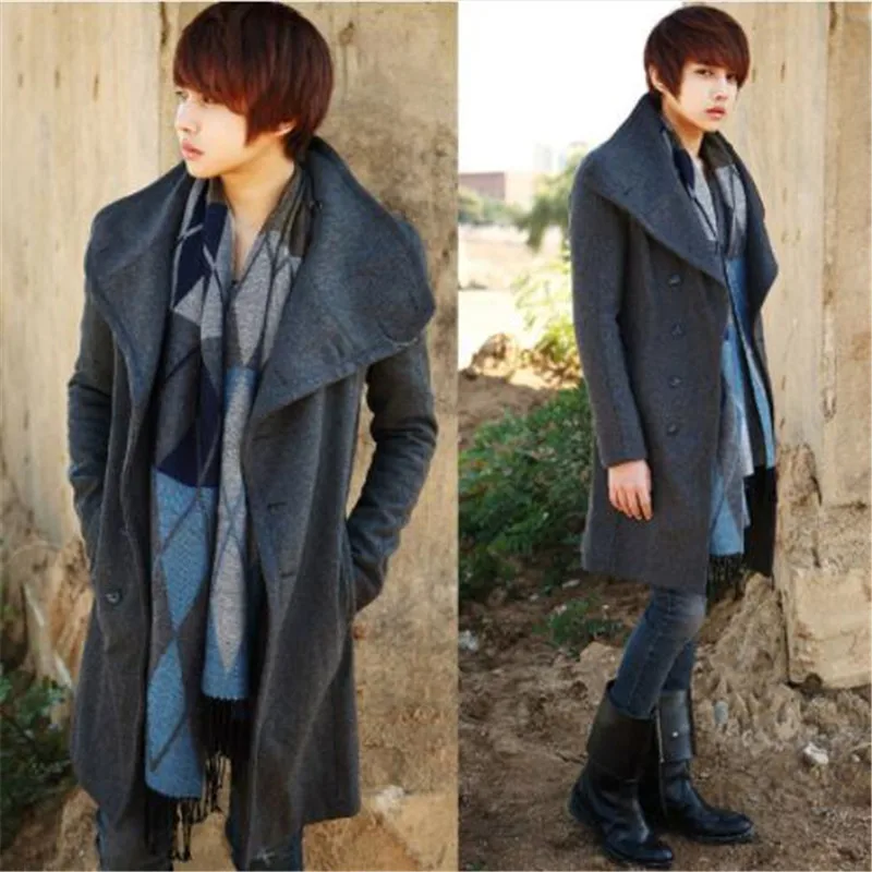 Wool Coat Male Wool Jackets Autumn Men Woolen Coats Manteau Homme Middle Long Jackets Coats Mens Warm Wool Overcoat Size 2XL