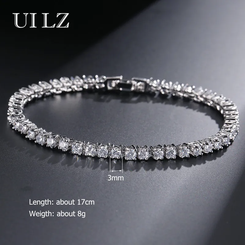 White 3mm UILZ циркониевые свадебные браслеты в римском стиле для невесты и браслеты в стиле хип-хоп, ювелирная огранка 5,0 мм, CZ теннисные браслеты для женщин/мужчин, вечерние браслеты JMBP051 - Окраска металла: White 3mm