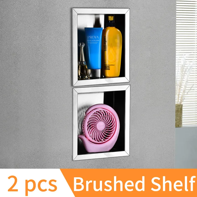 Bathroom Shelf Organizer Stainless Steel Concealed Bath Shelves Corner Shampoo Holder In-wall Shower Caddy Rack Cosmetic Basket - Цвет: Brushed-2 pcs