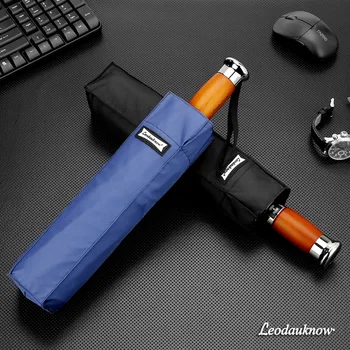 

Wooden handle Automatic Umbrella Men 10Ribs 1.25 m 3-Folding Strong Wind Resistant Umbrellas Rain Women Business Quality Parasol