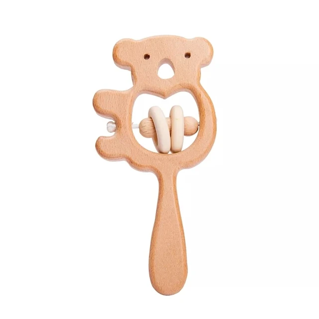 Wooden Rattle Beech Bear Hand Teething Wooden Ring Baby Rattles Play Gym Montessori Stroller Toy Educational Toys Let's Make type 29