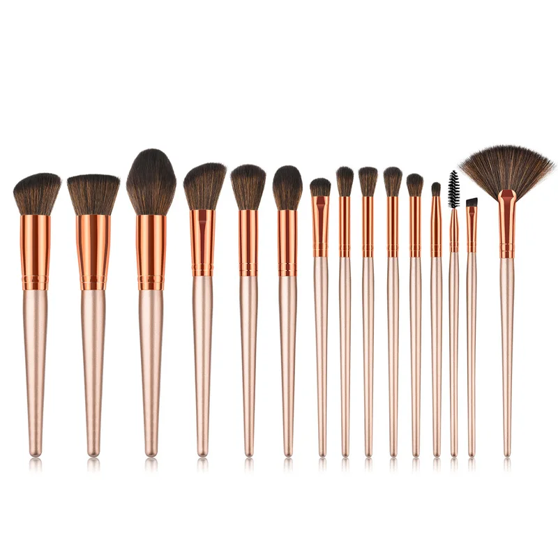 15pcs Beige 15 шт. розовый Золотой набор кистей для макияжа, пудра, основа для макияжа, тени для век, подводка для глаз, кисть для пудры, набор косметических инструментов, Maquiagem - Handle Color: 15pcs Beige