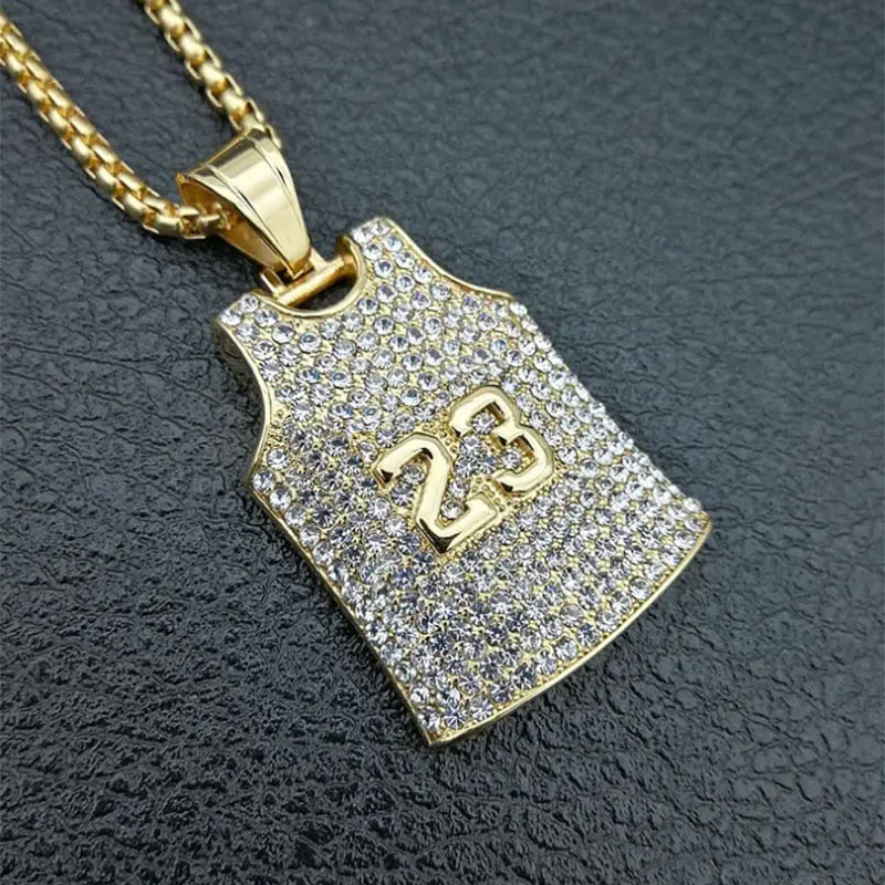 Iced Out баскетбольное Джерси ожерелье Кулон Золото Нержавеющая сталь номер 23 Ожерелье Мужчины Спорт рок хип хоп ювелирные изделия