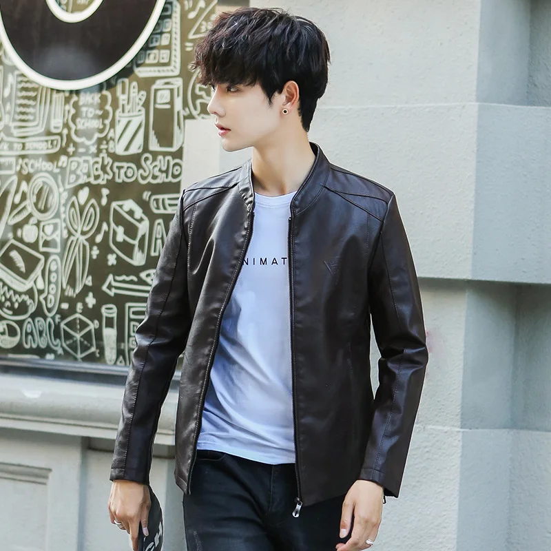 Новая Осенняя стильная куртка Для Мужчин's корейско-Стиль Slim Fit из искусственной кожи Для Мужчин's Повседневное кожаная куртка Модные мужские шорты