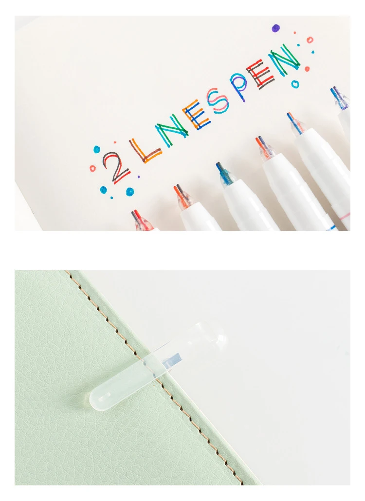 6Pcs/box Creative Two-color Line Gel Pen Art Drawing Pen Student Reading Marker DIY Stationery Supplies