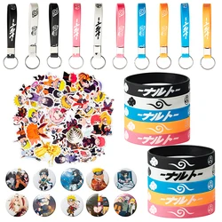 80Pcs Leaf Village Anime Themed Party Favor Supplies Set Game Decoration Include Keychains Bracelets Badges Stickers for Kids