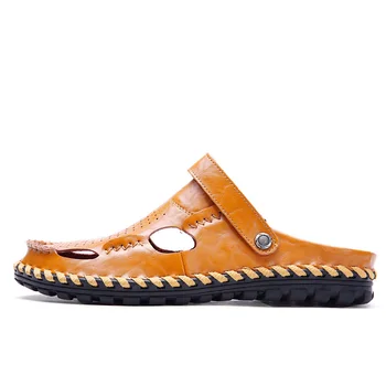 

Summer Beach Shoes Men Sandals Leather Flip Flops Outdoor Slippers Sandal Casual Breathable High Quality Big Size 2020 New