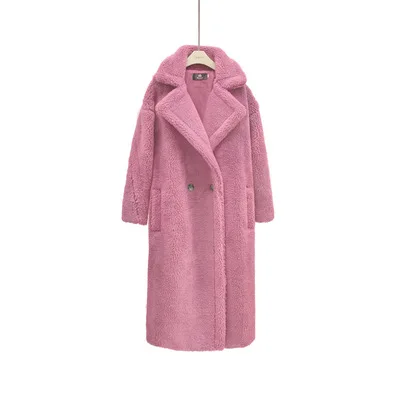 pink Зимнее Новое коричневое шерстяное пальто с мишкой Тедди Женская куртка из искусственного меха свободные пальто средней длины женское толстое теплое пальто CA6573 - Цвет: pink