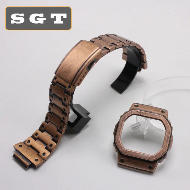 retro copper Ремешки для наручных часов в стиле ретро из нержавеющей стали DW5600 DW5610 GW5600 серии ремешок для наручных часов браслет подходит для часов оптом - Цвет ремешка: retro copper