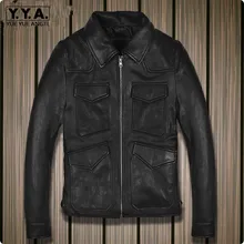 Новое поступление, Мужские Короткие Куртки из натуральной кожи, облегающие, с отложным воротником, мотоциклетные пальто для мужчин, Jaqueta Couro Homem