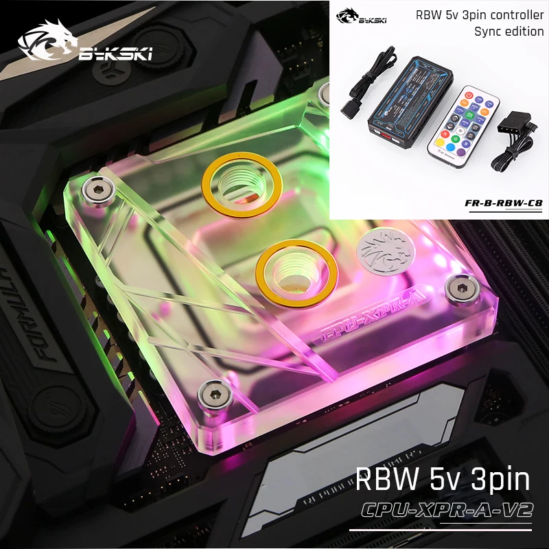 RBW with controller Bykski cpu-XPR-A-V2, для Intel Lga115x/2011 акриловые cpu водяные блоки, RBW система освещения, микроводный блок водяного охлаждения - Цвет лезвия: RBW with controller