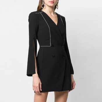 

2020 New Arrival Autumn Luxury Runway Designer High Quality Fashion Blazer Dress Women V Neck Suit Jacket Slim Mini Dress Female