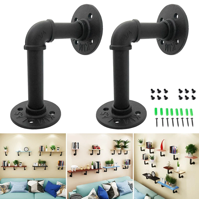 2 шт. промышленная настенная железная полка для труб плавающая черный прочный