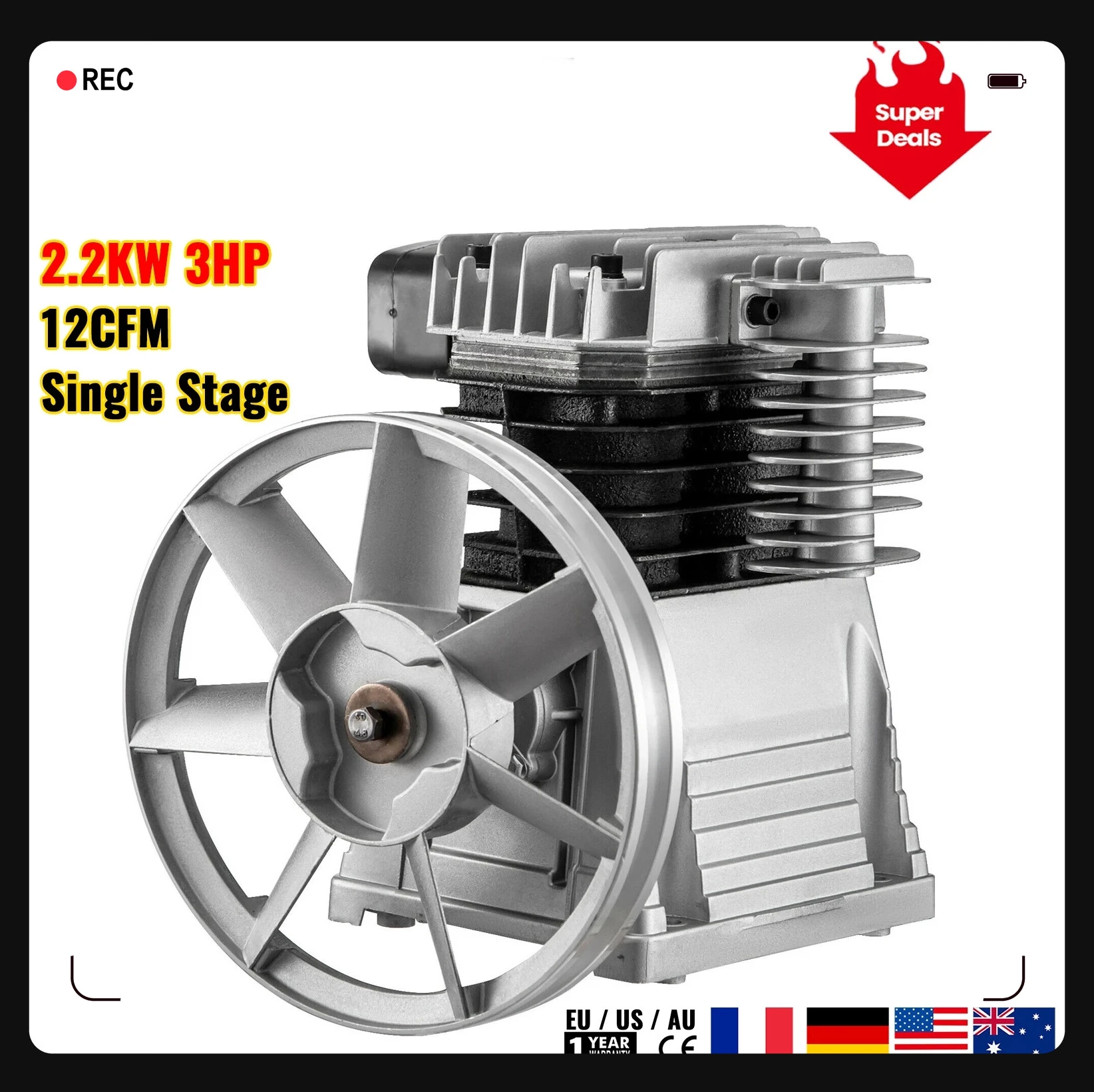 2.2KW Air Compressor Heads 12CFM Twin Cylinder 3 HP Single Stage 1300RPM Piston Pump Suitable