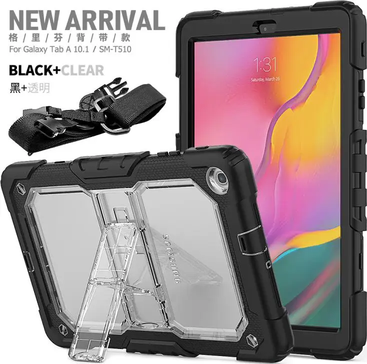 Clear Чехол для планшета для Samsung Galaxy Tab A 10,1 SM-T510 SM-T515 T510 T515 противоударный Heavy Duty с подставкой Повесьте обложка+ ручка+ защитная пленка на экран - Цвет: Clear