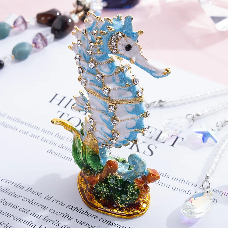 H& D безделушка, коробка с кристаллами, украшенная эмалью, Seahorse, Ювелирное кольцо, держатель, ручная работа, Sealife фигурка, коллекционное украшение, подарок