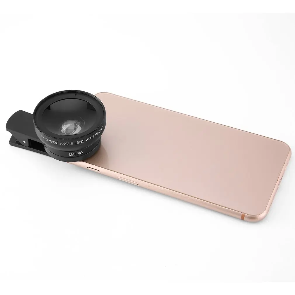 Professional Super Wide Angle+Macro Two-in-1 Mobile Phone Lens Set Universal Phone Clip 37MM 0.45X 49UV