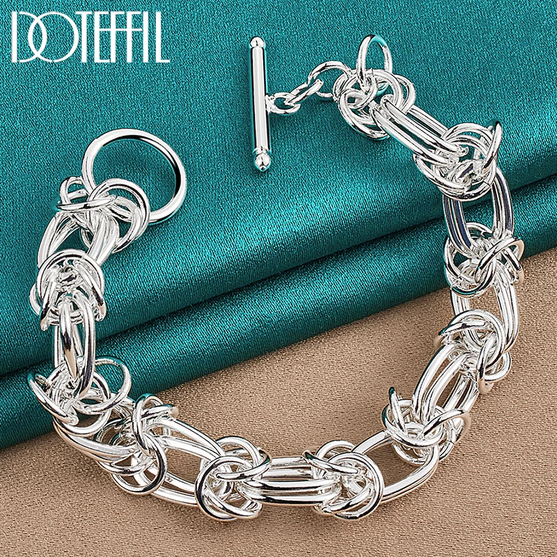 DOTEFFIL 925 Sterling Silver Full Circle Ring Design Chain Bracelet For Man Women Fashion Party Wedding Engagement Jewelry