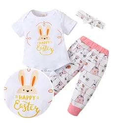 Ensemble de vêtements pour bébés filles, barboteuse à manches courtes + pantalon, imprimé animaux mignons, 3 pièces, tenues pour bébés filles 