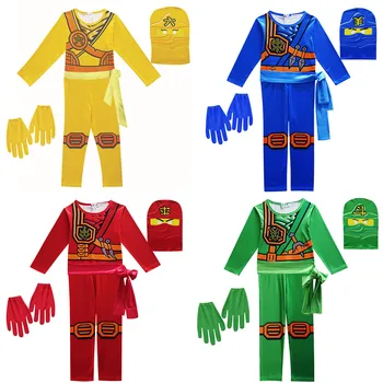 

Boys Carnival Halloween Cosplay Ninjago Costume Boys Costume Children Fancy Party Clothing for Kids Ninja Superhero Jumpsuit Set