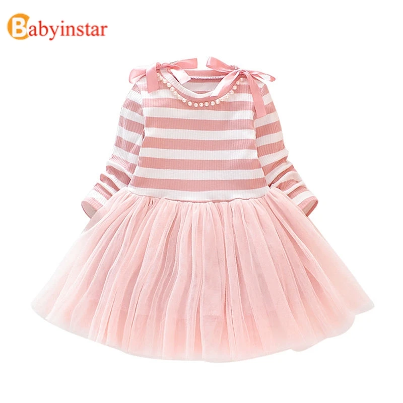 Babyinstar/милые вечерние платья для детей одежда принцессы Милые Кружевные хлопковые платья с бантом для маленьких девочек осенние платья для маленьких девочек