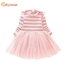 Babyinstar/милые вечерние платья для детей одежда принцессы Милые Кружевные хлопковые платья с бантом для маленьких девочек осенние платья для маленьких девочек