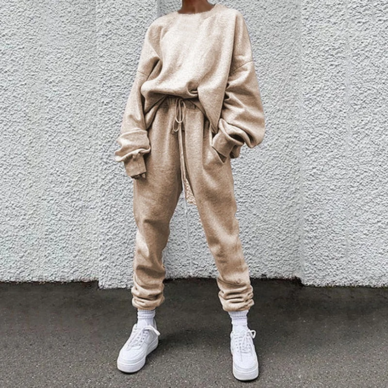 

LASPERAL 2020 Autumn Tracksuit Two piece set Womens Hoodies High Waist Jogger Harem Pants Pink Loose 2 pieces Putfits For Women