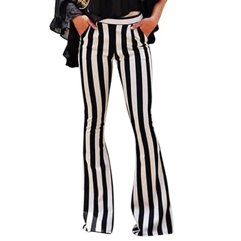 

Fashion Street Fashion Large Striped Pocket Flared Pants Fashion Casual Wide Leg Pants High Elastic Slim Trousers New