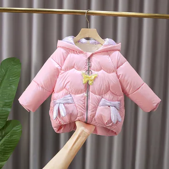

2020 Winter Girls Coats Children Butterfly Padded Jacket Hooded Thicken Kids Parkas Children Windproof Outerwear